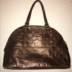 Coach Logo Brown Shimmer Purse Zippered Closure